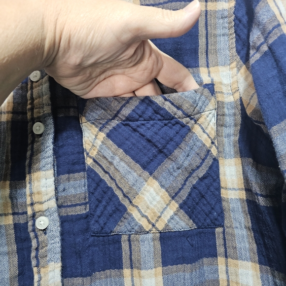 Aerie Plaid Button Down Shirt Cotton Gauze Size Medium Women’s Blue Cream Tan. - Picture 5 of 8